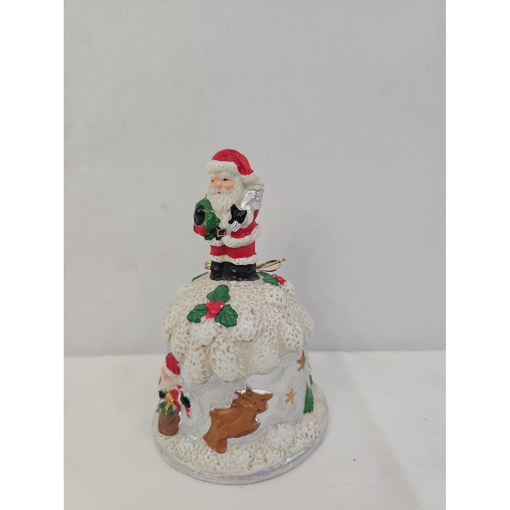 VTG Interpur Holiday Santa Claus Ceramic Hand Bell Hand Painted Christmas 5.5"